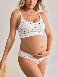 Moonlight&Mama Sweet Heart Print Nursing Tank Top Bra, Convenient Nursing Buckle Design Maternity Nursing Bra For Women - White - View 3