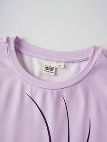 LOONEY TUNES X SHEIN Ropa de estar en casa con cuello redondo y manga corta con estampado lindo para niñas preadolescentes - Rosa - Ver 3