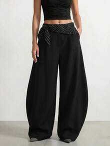 Sinnesro Pantaloni casual grigi per l'estate, a pois neri e bianchi, eleganti, da ufficio, sofisticati, ispirati al vintage, con un'atmosfera rilassata da vacanza, alla moda e chic, per donne di piccola statura - Grigio - Visualizzare 4