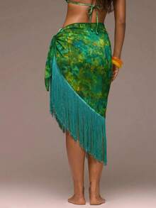 Musera Resort Chiffon Tie Side Fringe Sarong Beachwear Girly Spring Summer Vacation Night Out Cute Occassion Golden Sands - Multicolor - View 4