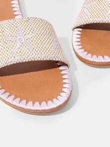 Styleloop Women Shoes Light Purple Embroidery Holiday Beach Fashion Comfortable Flat Sandals Summer - Light purple - View 5