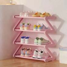 4-Tier Z-Shaped Shoe Rack, Durable Plastic Freestanding Storage Shelf, Curved Design, Multi-Functional Storage Rack, Easy To Assemble Floor-Standing Storage, No Tools Required, Compact Design, Suitable For Living Room Or Dorm, Stackable - Multicolor - View 3
