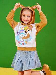 LOONEY TUNES X SHEIN Young Girl Cute Rabbit Ear Design Graphic Sweatshirt, Cartoon Adorable Casual Style, Suitable For Spring Autumn Winter - Camel - View 4