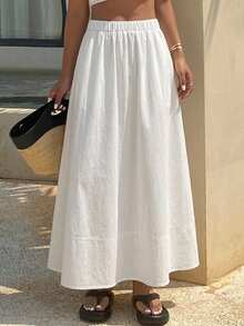 DAZY Solid Color A-Line Women's Denim Skirt - White - View 9