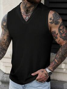 SLATEMANN Men's Solid Color Casual Versatile Daily Commute Tank Top, Holiday - Black - View 4