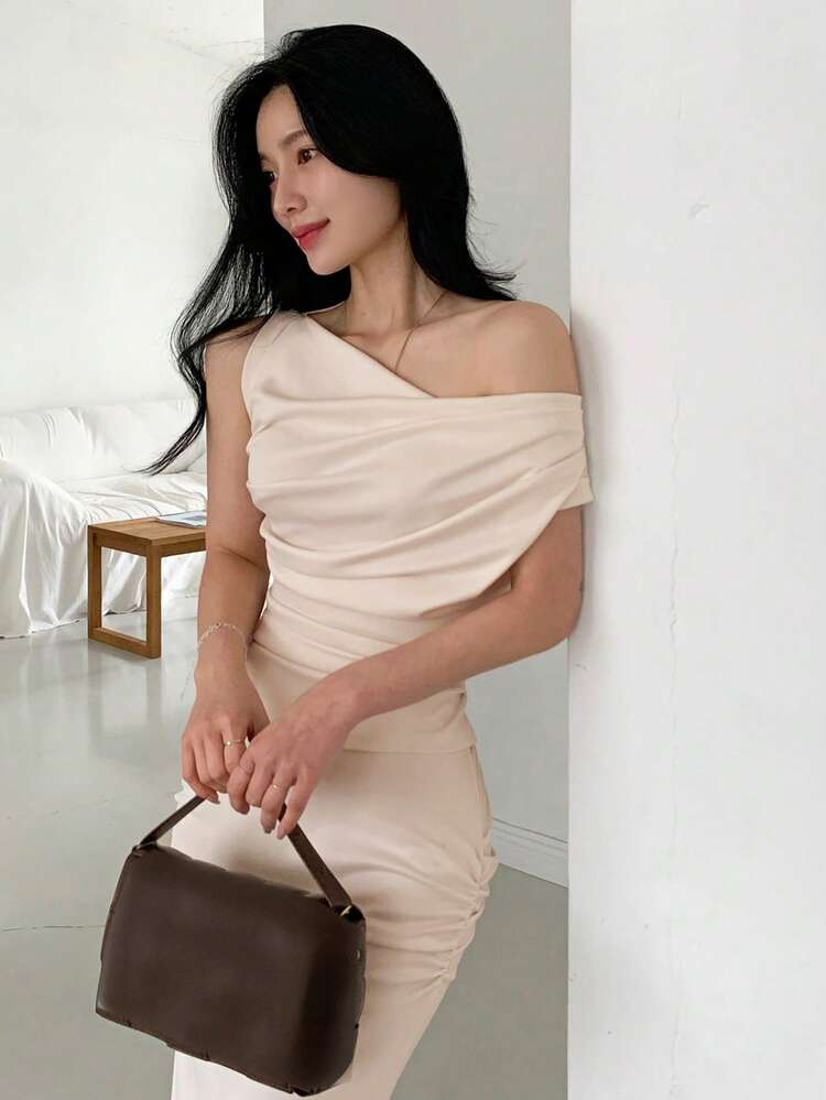 Women's Cowl Neck Wrap Skirt Mermaid Skirt 2pcs Set