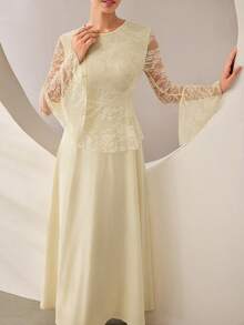 Graceveil Waist-Cinching Fitted Elegant Elegant Flared Solid Color Daily Women's Arabian Dress - Yellow - View 6