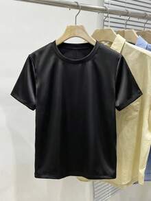 Franclia Plus Size Solid Color Round Neck Contrast Lace Short Sleeve Women's T-Shirt Summer Date Night Evening Black Elegant Frenchy - Black - View 2