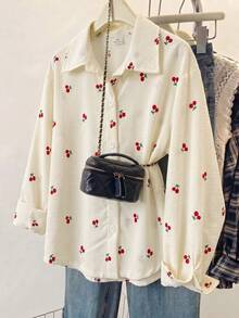 SHEIN Genkimix Kids Young Girls Print, Fresh And Lightweight Design, Girls Shirt, Lapel Long Sleeve Loose Casual Shirt,Spring And Autumn Casual Shirt Back To School - Apricot - View 5