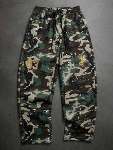 Manfinity EMRG Men's Drawstring Waist Camouflage Casual Versatile Daily Travel Cargo Long Pants - Green - View 3