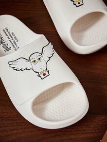 HARRY POTTER X SHEIN Fashionable Cute Cartoon WHITE Slip-On Slippers Non-Slip Quick-Drying Shower Slide, Lightweight And Durable EVA Material, In The House, - White - View 3
