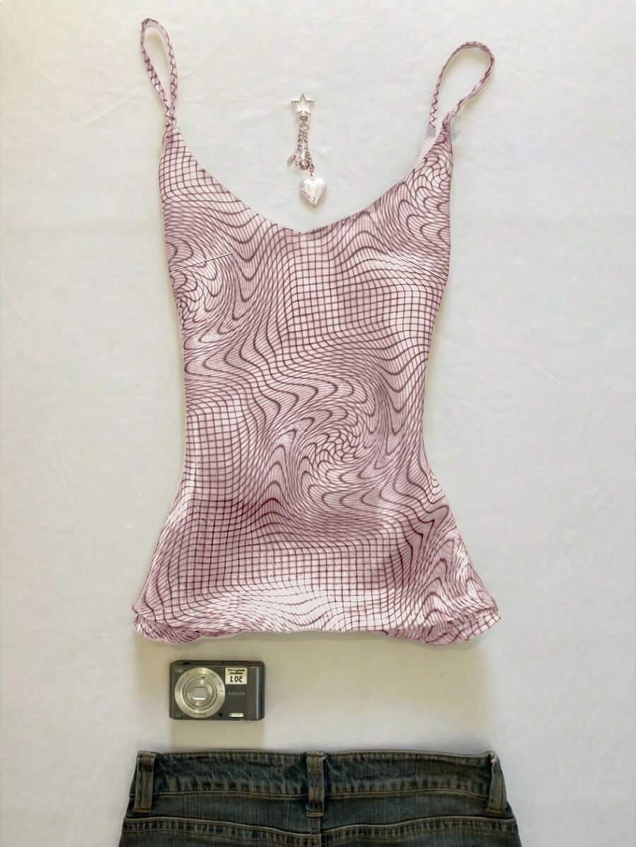 Franclia Women's Striped Wave Pattern Fashion Camisole Tank Top - Pink - View 1