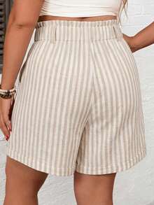 Comfylo Pantalones cortos casuales versátiles de uso diario con diseño de rayas y patchwork para mujer talla grande - Albaricoque - Ver 2