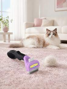 PETSIN 1Pc Pet Grooming Deshedding Brush For Dogs & Cats, One-Click Release Undercoat Shedding Comb, Professional Grooming Tool For Short & Long Hair, Effective Fur Remover Brush For Small Large Pets, Ergonomic Handle Pet Hair Removal Tool - View 5