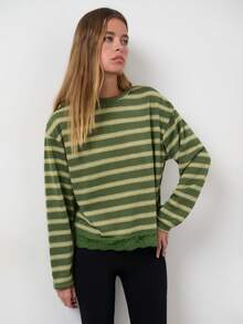 Nöista Stripes Long Sleeve With Lace Detail On The Bottom Hem - Green - View 1