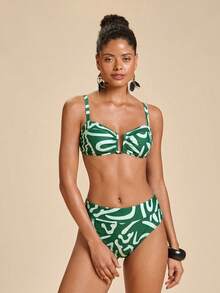 Travachic Women's Vacation Beach All-Over Print Swimsuit Set - Green - View 4