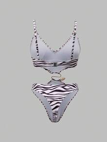Oceva Women's Zebra Print Metal Buckle Sexy Cut Out One Piece Jumpsuit - Multicolor - View 10