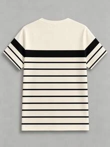 Azurnel Men's Summer Casual Colorblock Striped T-Shirt - Apricot - View 3