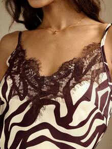 Briarwyn Women's Contrast Lace White And Burgundy Zebra Print Camisole Dress Date Night Night Out Summer Sexy - Brown - View 4