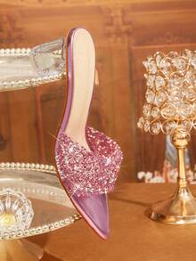 CUCCOO TILAWA Transparent Asymmetrical Chunky Heel Women's Glass Rhinestone Sandals - Dusty Pink - View 6