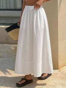 DAZY Solid Color A-Line Women's Denim Skirt - White - View 7