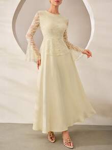 Graceveil Waist-Cinching Fitted Elegant Elegant Flared Solid Color Daily Women's Arabian Dress - Yellow - View 7