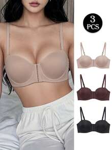 Napfluff 3pcs Set - Multi-Color Balcony Mug Cup Front Closure Push Up Bra, Convertible Straps - Multicolor - View 1
