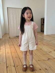 Dazy Kids 嬰兒/幼兒(女童) 破洞休閒寬鬆版型夏季可愛牛仔吊帶褲 - 白色 - 查看 3