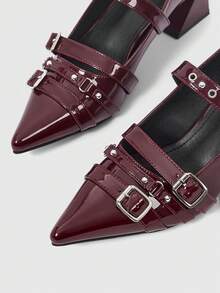 ROMWE Grunge Punk Sepatu hak tebal runcing elegan berbahan kulit pernis untuk Natal, gaya Y2K 2000-an. - Bicara tentang popularitas - View 3