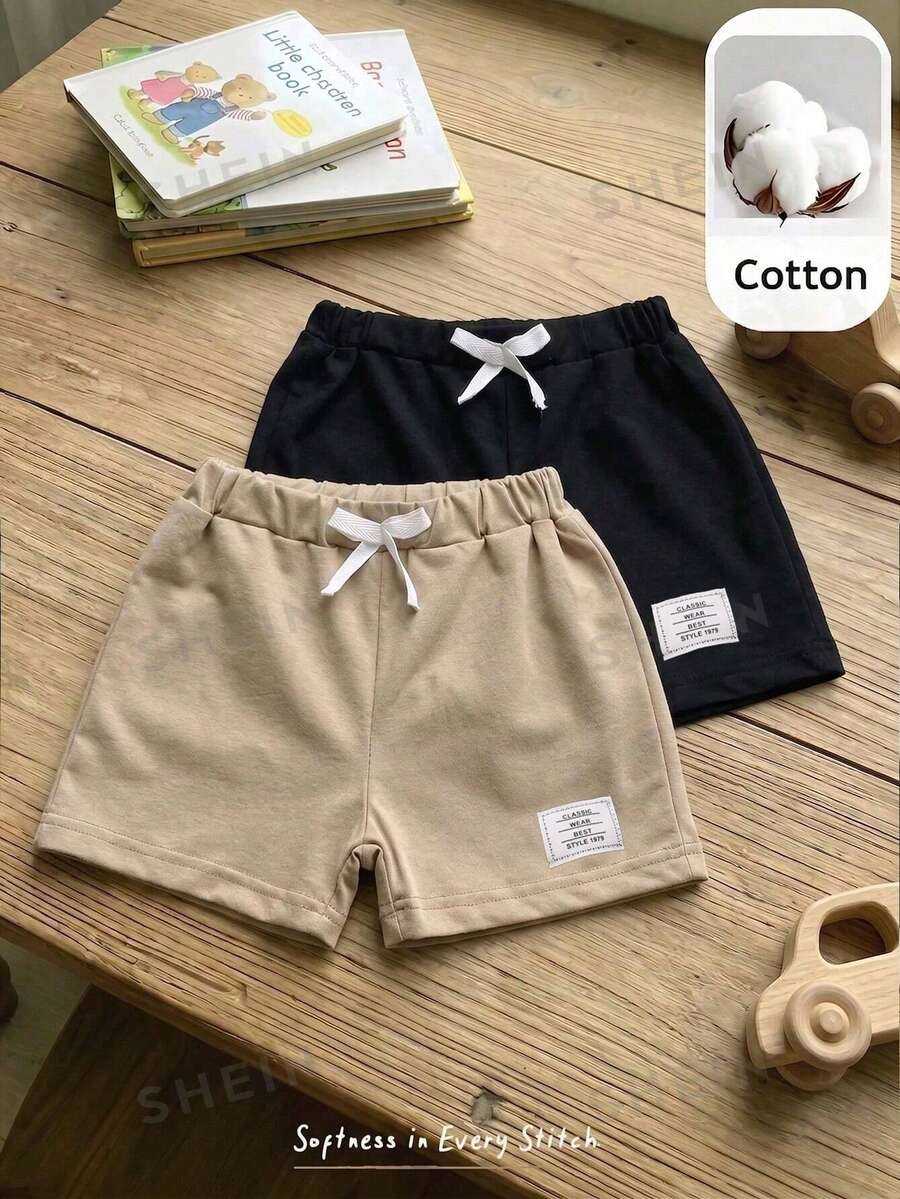 SHEIN Young Boy“Getaway”字母印花抽绳腰休闲短裤,适合度假、旅行、放松、日光浴、夏季 - 彩色 - 查看 1