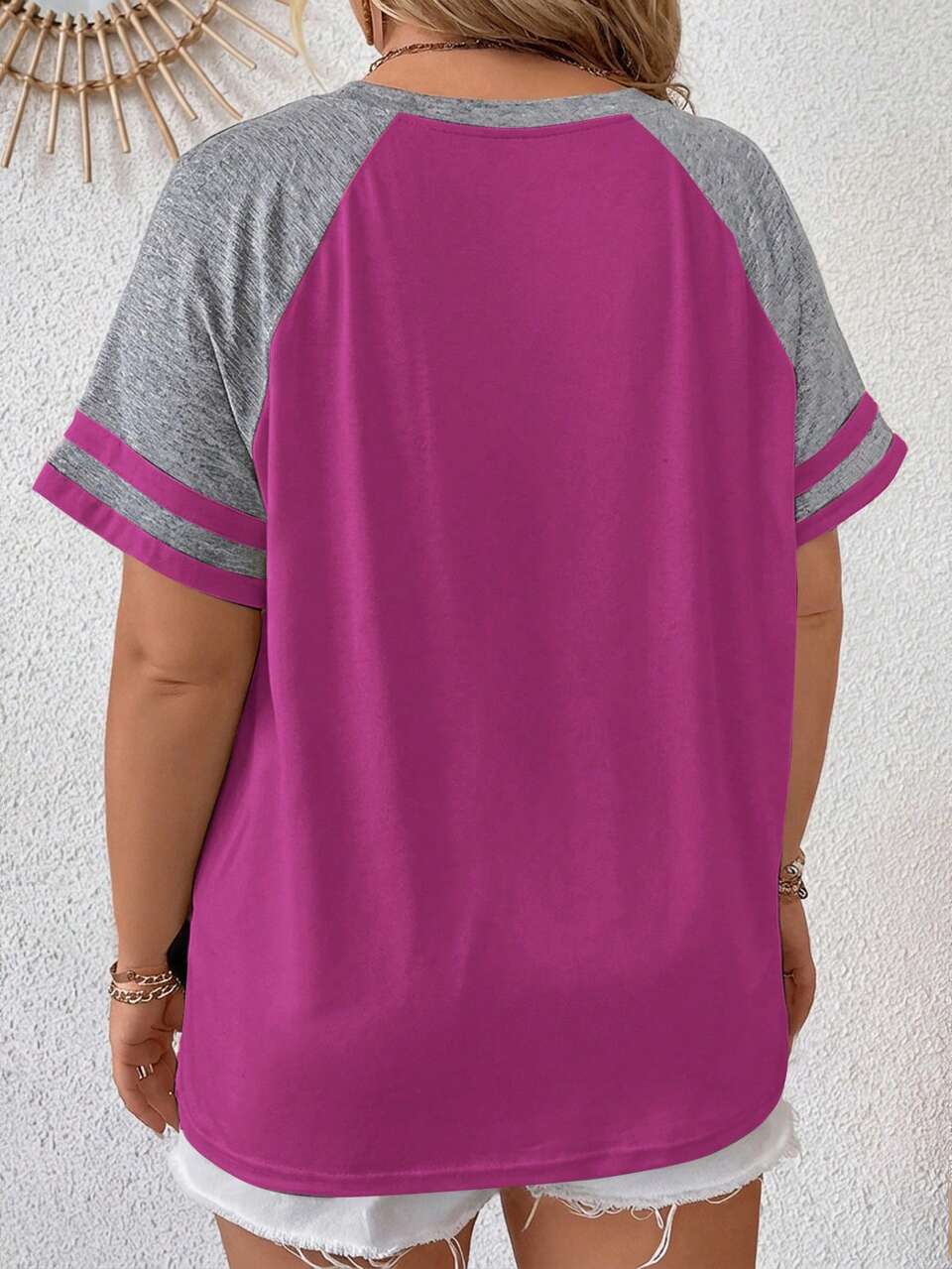Plus Size Women's Colorblock Raglan Short Sleeve Casual Versatile T-Shirt