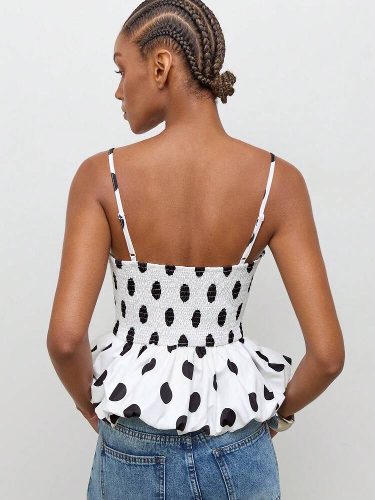 SHEIN Maija Women's Polka Dot Pattern Bud Hem Sexy Camisole Tank Top,Going Out Outfits,Summer Holiday Outfits
