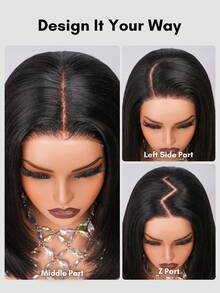 ALL READY WIG 防滑 Yaki 直髮波波假髮 人髮 5x5 Bye Bye Knots 蕾絲前緣 無膠抽繩假髮 分層剪裁 預拔髮 預剪臉框羽毛層 180% 密度 即戴式假髮 - Natural Black - 查看 10