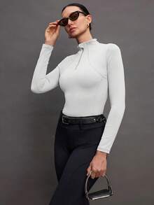 Activina 女士纯色立领修身长袖马术夹克 - 白色 - 查看 7