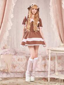 Dola Lovely 女款白色高跟瑪麗珍鞋 圓頭厚底 Lolita 哥德風 蝴蝶結甜美 JK 鞋 - 白色簡約皮面 - 查看 3