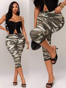 Radiana Leggings moulants sexy décontractés et mignons à imprimé zèbre d'été, leggings avec bordure en dentelle à nœud, pantalon capri, pantalon moulant, pantalon décontracté, pantalon de plage, tissu tricoté à haute élasticité, moulant pour mettre en valeur les courbes, convient pour les sorties décontractées quotidiennes, urbaines, vacances sur une île, plage, bord de mer, voyages de vacances, soirées, rendez-vous, rassemblements, fêtes, clubs, boîtes de nuit, cocktails, carnaval, festivals de musique, concerts, concerts de musique, tenue de festival - Militaire verte - Voir 2