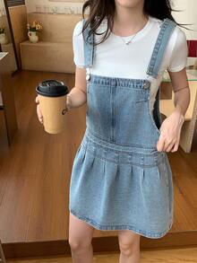 DAZY Women's Girls Korean Style Washed Casual Denim Dress School Cute Tops - Blue - View 5