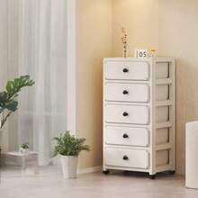 1pc Mobile Storage Cabinet With Hidden Wheels, Cream-Colored Living Room Storage Cabinet, Household Storage Cabinet With Drawers For Living Room, Kitchen, Bedroom Nightstand - Multicolor - View 12