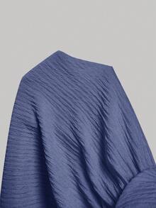 SHEIN MOD 杏色V領抓皺腰短版連身褲大尺碼女裝 - 霧霾藍 - 查看 5