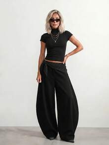 Sinnesro Pantaloni casual grigi per l'estate, a pois neri e bianchi, eleganti, da ufficio, sofisticati, ispirati al vintage, con un'atmosfera rilassata da vacanza, alla moda e chic, per donne di piccola statura - Grigio - Visualizzare 8