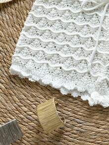 Soleia Knitted Crochet Drawstring Hollow Out Slim Fit Bow Shorts - White - View 6