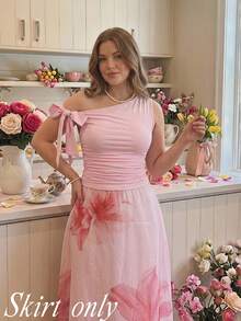 SHEIN MOD Chân váy in hoa thanh lịch size lớn, mùa hè - Hồng - Xem 7