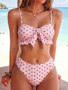 Swim Lushoire Spring/Summer Fashion Hot-Selling Separate Polka Dot Print Women's Sexy Bikini Set - Multicolor - View 3