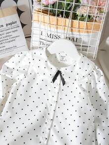 SHEIN 女童波點圖案長袖單排扣襯衫 - 彩色 - 查看 3