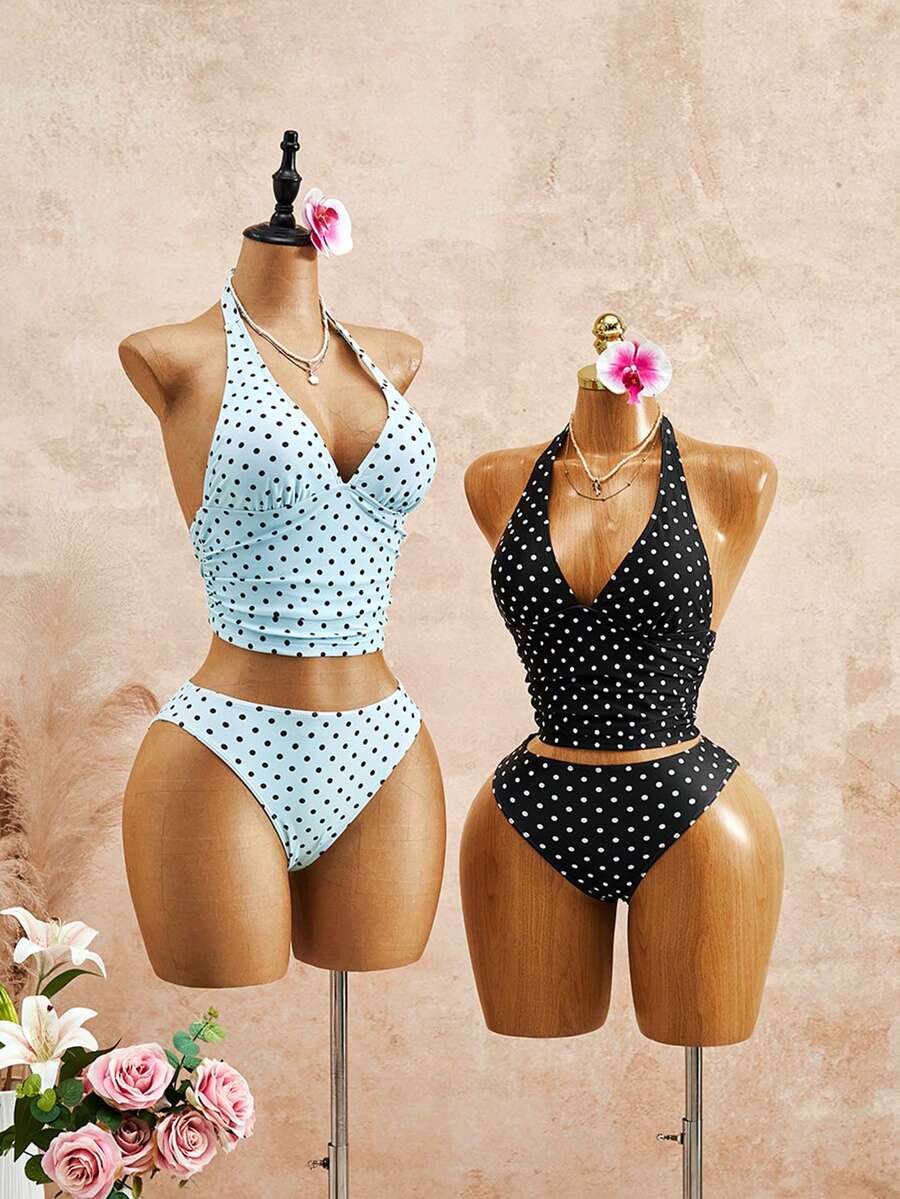 Swim Mod 4件組圓點印花坦基尼套裝 - 彩色 - 查看 1
