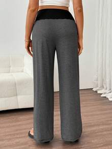 SHEIN Maternity Adjustable Waist Black Wide Leg Long Pants Loungewear Autumn Photoshoot Gender Reveal Homewear Post Partum Soft Form - Dark Grey - View 7
