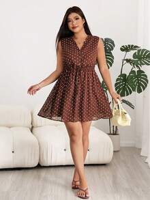 Solflare Plus Size Women's Brown Pleated Casual 90s 90s 90s 90s 1950s Vintage Party Vacation Vacation Vacation Vacation Vacation Dress Summer - Multicolor - View 4