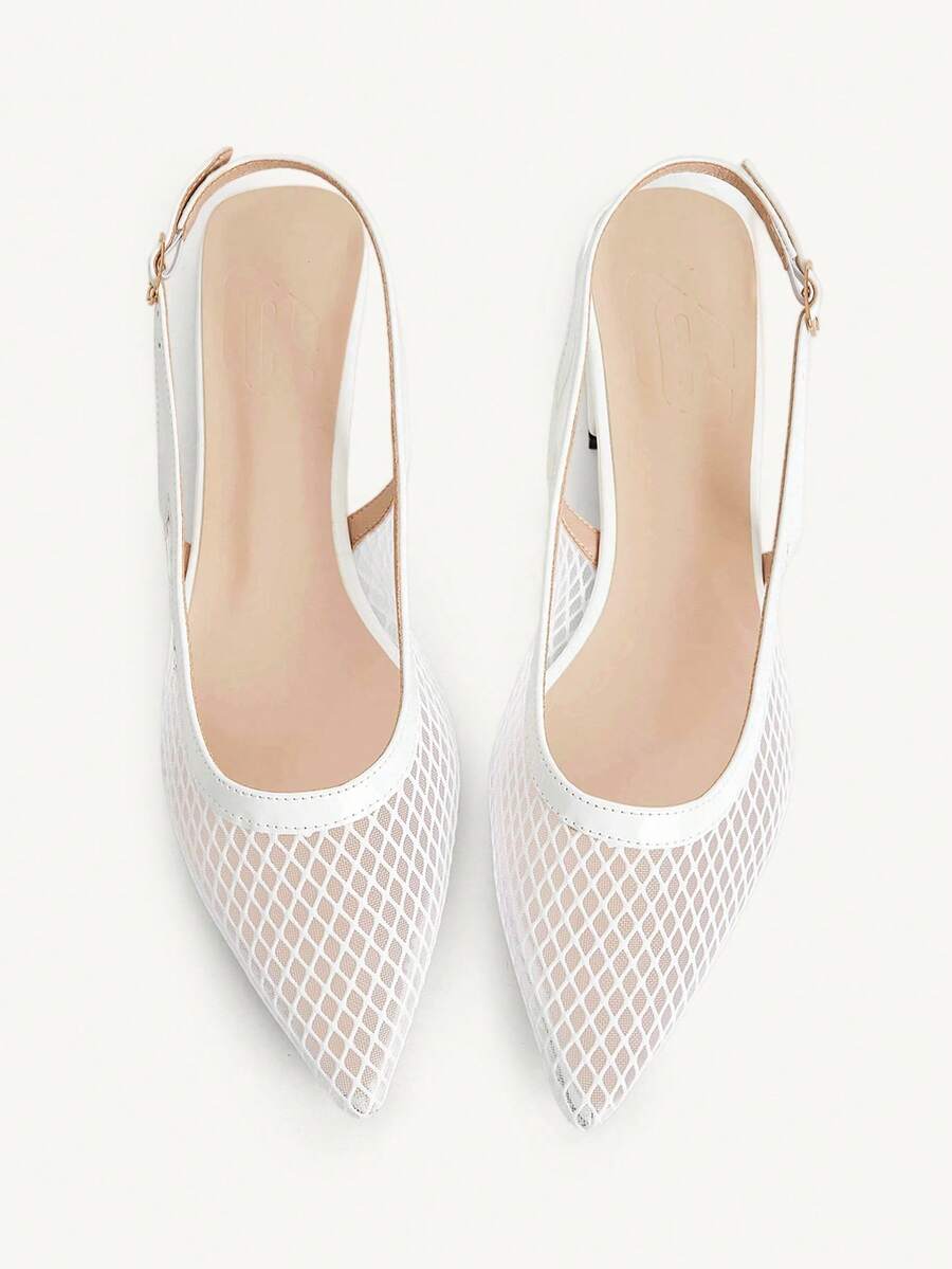 CUCCOO CHICEST Women's Low-Heeled Shoes Women's Slingback Thin-Heeled Mesh Breathable Heels Pointed Toe Elegant Shoes - White - View 1