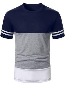 Calvornis Herren T-Shirt in Große Größen mit Farbblock-Patchwork und kurzen Ärmeln - Verschiedenfarbig - Übersicht 5