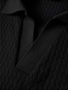 Manfinity Homme 男士素色短袖休閒通勤 Polo 衫 - 黑色 - 查看 4